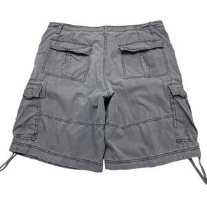 OP Cargo Shorts Mens 38 Gray Distressed Ripstop Flat Front Y2K Streetwear Casual